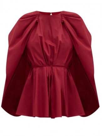 ROKSANDA Atticus cape-sleeve peplum cotton-poplin blouse – red statement blouses