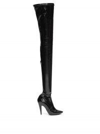 SAINT LAURENT Aylah 110 over-the-knee vinyl boots | black high shine footwear | patent thigh high boot