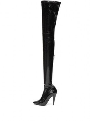 SAINT LAURENT Aylah 110 over-the-knee vinyl boots | black high shine footwear | patent thigh high boot - flipped