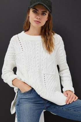 Pilcro Jasmine Cable-Knit Tunic Jumper | high low hem jumpers - flipped