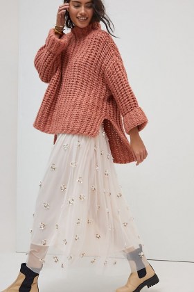 Anthro Label Billie Textured Maxi Skirt | beautiful embellished skirts - flipped