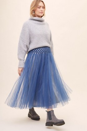 Geisha Designs Jade Tulle Midi Skirt Blue / floaty sheer overlay skirts / ballerina style fashion - flipped