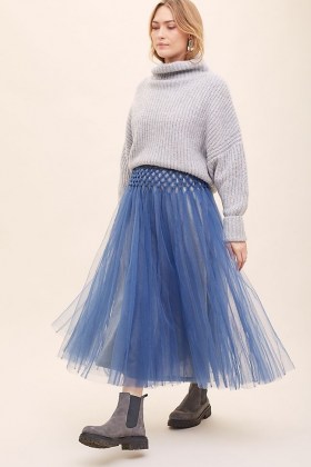 Geisha Designs Jade Tulle Midi Skirt Blue / floaty sheer overlay skirts / ballerina style fashion