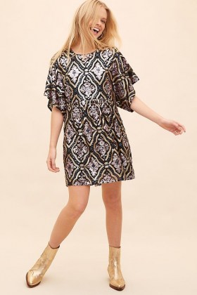 ANTHROPOLOGIE Amalia Sequined Tunic Dress / shimmering party dresses