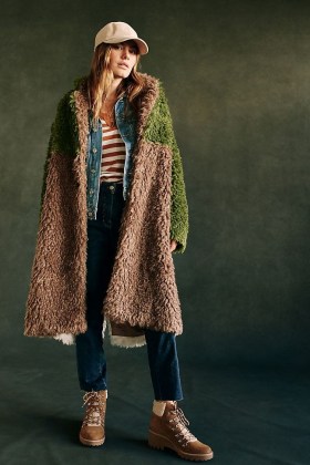 Hutch Audrey Colourblocked Faux Fur Coat ~ shaggy colour block winter coats - flipped