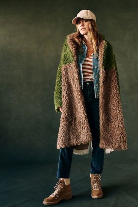 Hutch Audrey Colourblocked Faux Fur Coat ~ shaggy colour block winter coats