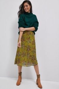 Maeve Cathryn Sequined Midi Skirt Yellow Motif