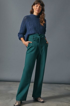 Maeve Corset Waist Trousers in Holly ~ green high tie waist pants - flipped