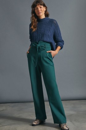 Maeve Corset Waist Trousers in Holly ~ green high tie waist pants