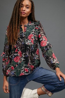 Daniel Rainn Aggie Floral Blouse – ruffle trim blouses