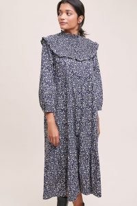 Meadows Jasmine Frilled Printed Midi Dress – victorian style dresses – vintage look clothing