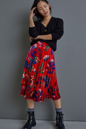 Super Nice Letters x Anthropologie Diana Pleated Velvet Midi Skirt / bright floral skirts