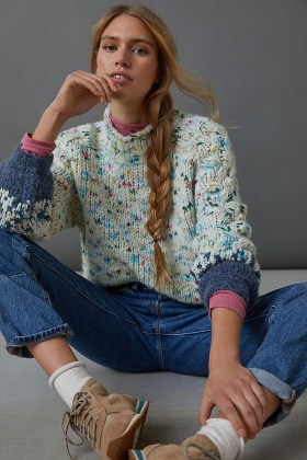 Anthropologie Gaia Multicoloured Jumper ~ high neck speckled jumpers - flipped