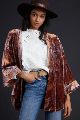 Anthropologie Esme Velvet Kimono Jacket – soft feel kimonos – lightweight luxe style jackets - flipped
