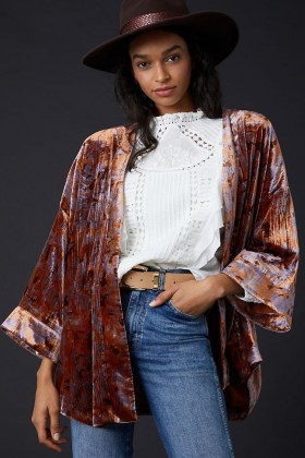 Anthropologie Esme Velvet Kimono Jacket – soft feel kimonos – lightweight luxe style jackets