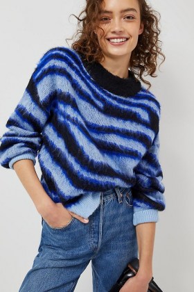 Anthropologie Salma Striped Eyelash Sweater – blue soft feel sweaters - flipped
