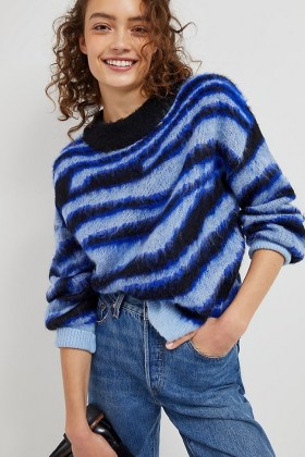 Anthropologie Salma Striped Eyelash Sweater – blue soft feel sweaters