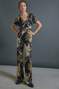 Anthropologie Jasmine Palm-Printed Jumpsuit / leaf print jumpsuits