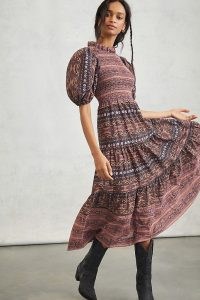 Anthropologie Angela Puff Sleeve Midi Dress / smocked dresses