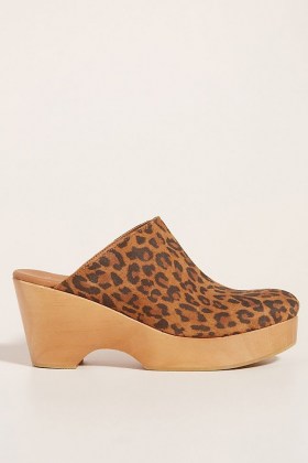 Anthropologie Hanna Heeled Clogs | 70s style leopard print clog | vintage seventies inspired shoes
