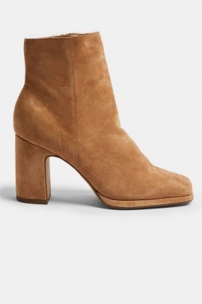 TOPSHOP BABY Camel Suede Boots ~ light brown block heel boot - flipped
