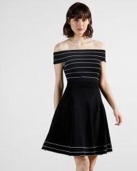 Ted Baker MAISIIE Bardot Knitted Skater Dress – black off the shoulder party dresses – lbd – fit and flare