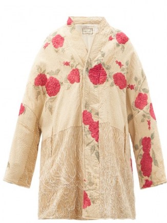 BY WALID Basma vintage silk piano-shawl coat / floral embroidered coats - flipped
