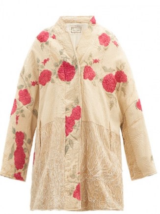 BY WALID Basma vintage silk piano-shawl coat / floral embroidered coats