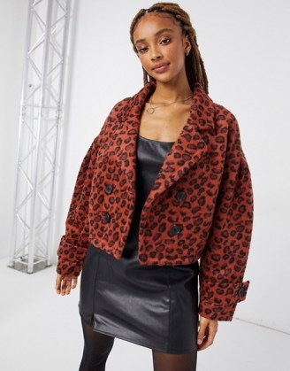 BB Dakota leopard brushed jacquard jacket in rust ~ animal print winter jackets - flipped