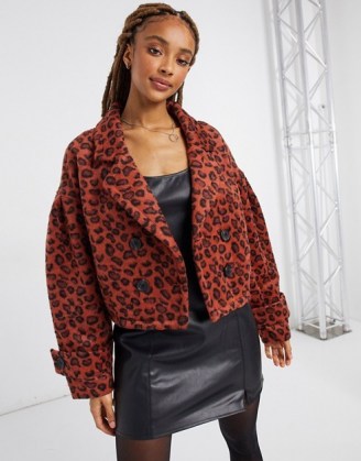 BB Dakota leopard brushed jacquard jacket in rust ~ animal print winter jackets