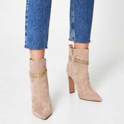 RIVER ISLAND Beige chain high heel boots / point toe boots - flipped