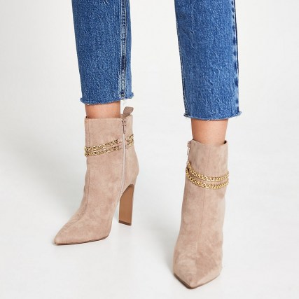 RIVER ISLAND Beige chain high heel boots / point toe boots