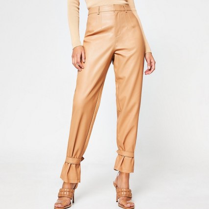 River Island Beige faux leather cuff high waist trousers - flipped
