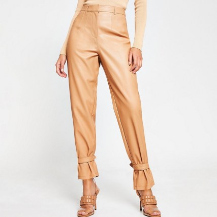 River Island Beige faux leather cuff high waist trousers