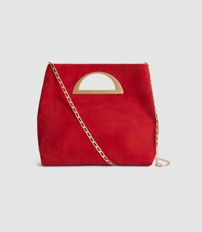 REISS BELGRAVIA SUEDE FOLD OVER CLUTCH BAG RED – glamorous bags