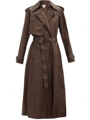 BOTTEGA VENETA Belted brown-leather trench coat ~ wrap front winter coats - flipped