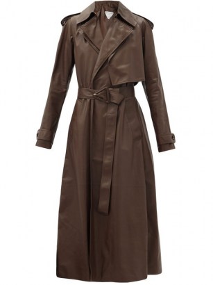 BOTTEGA VENETA Belted brown-leather trench coat ~ wrap front winter coats