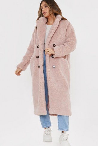 BILLIE FAIERS BLUSH TEDDY BORG FUR LONGLINE COAT ~ pink textured coats ~ winter outerwear