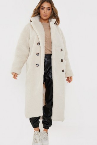 BILLIE FAIERS CREAM BORG FUR LONGLINE COAT ~ luxe style winter coats ~ celebrity inspired fashion - flipped