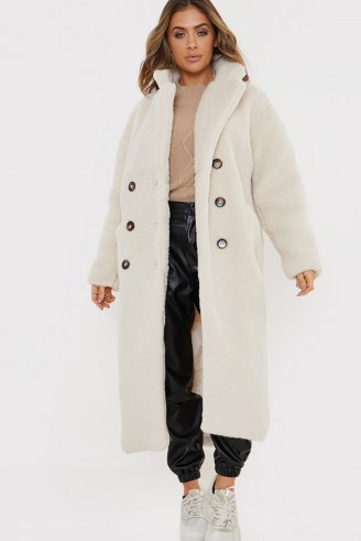 BILLIE FAIERS CREAM BORG FUR LONGLINE COAT ~ luxe style winter coats ~ celebrity inspired fashion