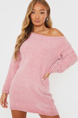 BILLIE FAIERS PINK CHENILLE OFF SHOULDER JUMPER DRESS ~ knitted dresses ~ celebrity style fashion - flipped