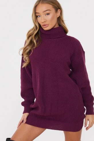 BILLIE FAIERS PLUM ROLL NECK KNITTED DRESS | deep-purple high neck sweater dresses | winter knitwear