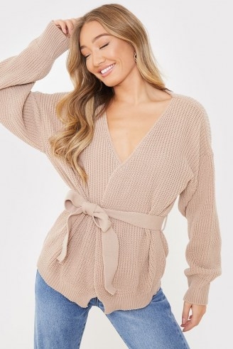 BILLIE FAIERS STONE BELTED CARDIGAN | neutral knits
