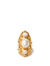 SYLVIA TOLEDANO Bizance pearl and gold-plated brass ring ~ elongated statement rings ~ boho jewellery ~ bohemian accessories
