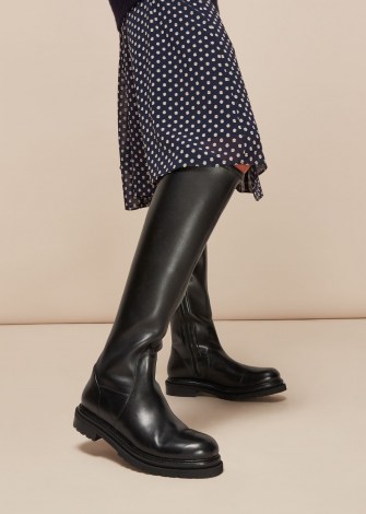 WHISTLES ALLEN STRETCH KNEE HIGH BOOT / black chunky sole winter boots - flipped