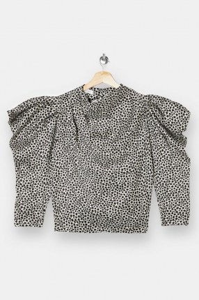 Topshop Black And White Star Print Cowl Neck Blouse | puff sleeve blouses - flipped