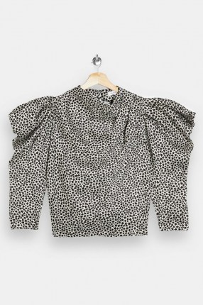 Topshop Black And White Star Print Cowl Neck Blouse | puff sleeve blouses
