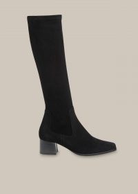 WHISTLES BLAIRE STRETCH KNEE HIGH BOOT / black suede bock heel boots