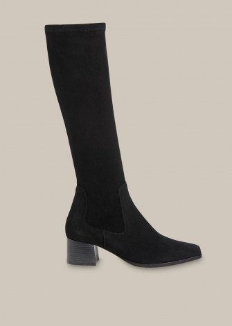 WHISTLES BLAIRE STRETCH KNEE HIGH BOOT / black suede bock heel boots