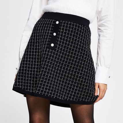 RIVER ISLAND Black boucle tweed mini skirt ~ A-line skirts